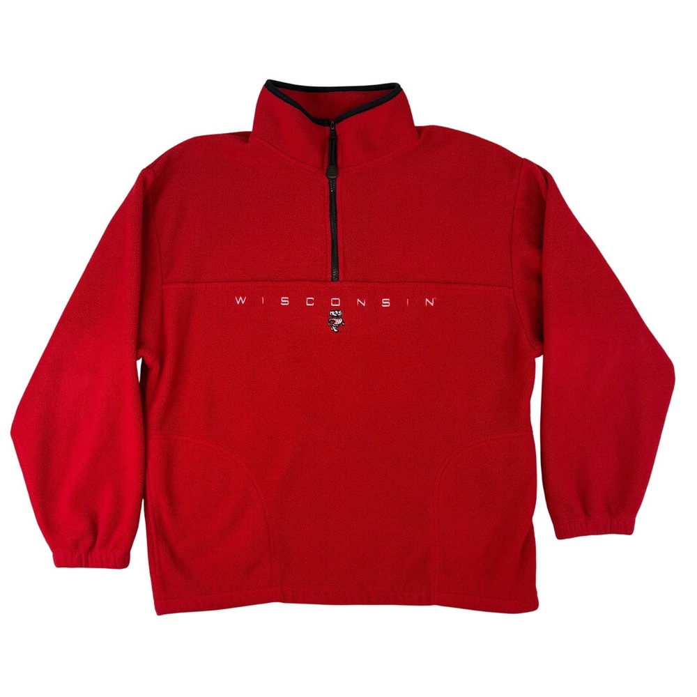 Holloway Wisconsin Badgers Fleece Pullover Mens XL Red‎ 1/4 Zip Bucky Mascot